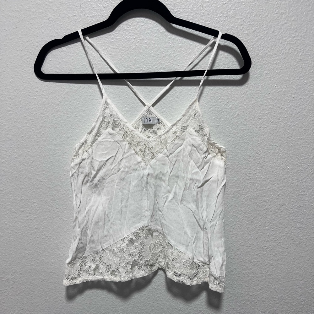 Tobi White Lace Cropped Tank Top Size Small